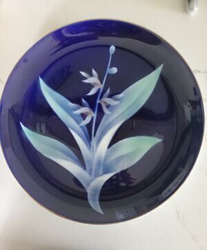 Vintage Japanese Cobalt Blue Floral Charger with Gold Edging / Stamped